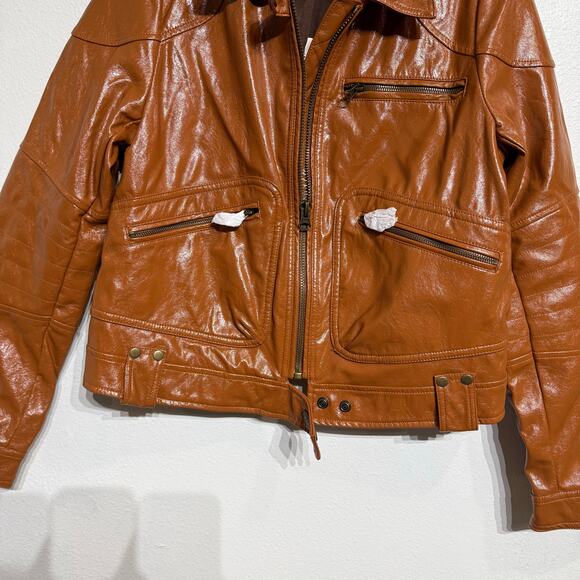 Free People Brown Josie Vegan Leather Moto Jacket Sz M NWT - Picture 4 of 14